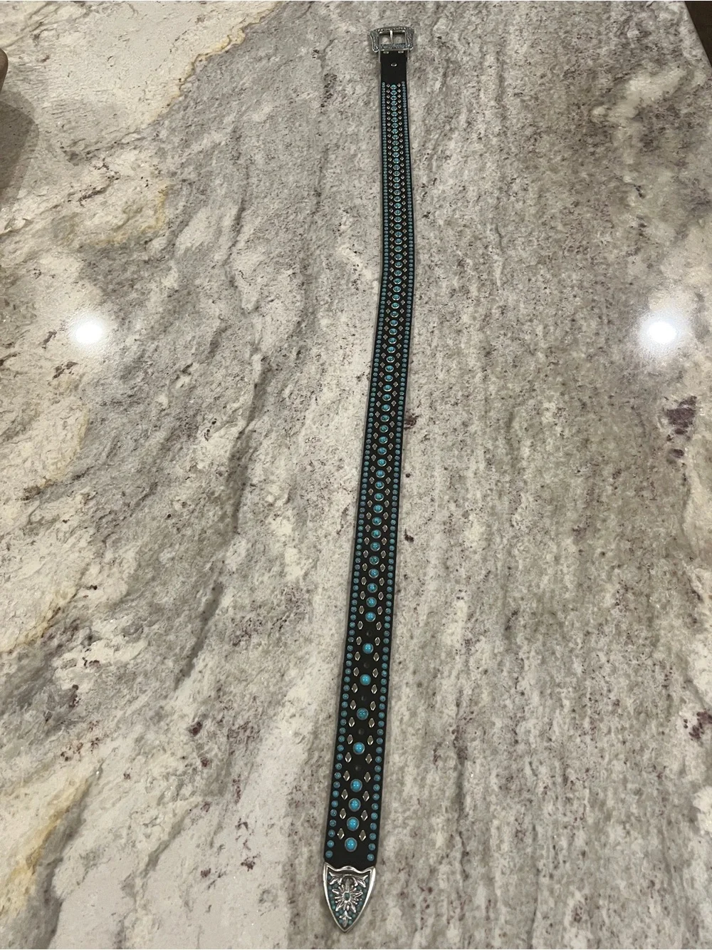 Nocona, Turquoise Accent Suede/Leather Belt & OG Buckle, #N3444001, XL, Blk Silv
